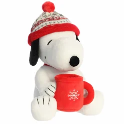 Aurora Plush 8 Inch Peanuts Winter Hat Snoopy with Mug Holiday Plush| Plush Toys