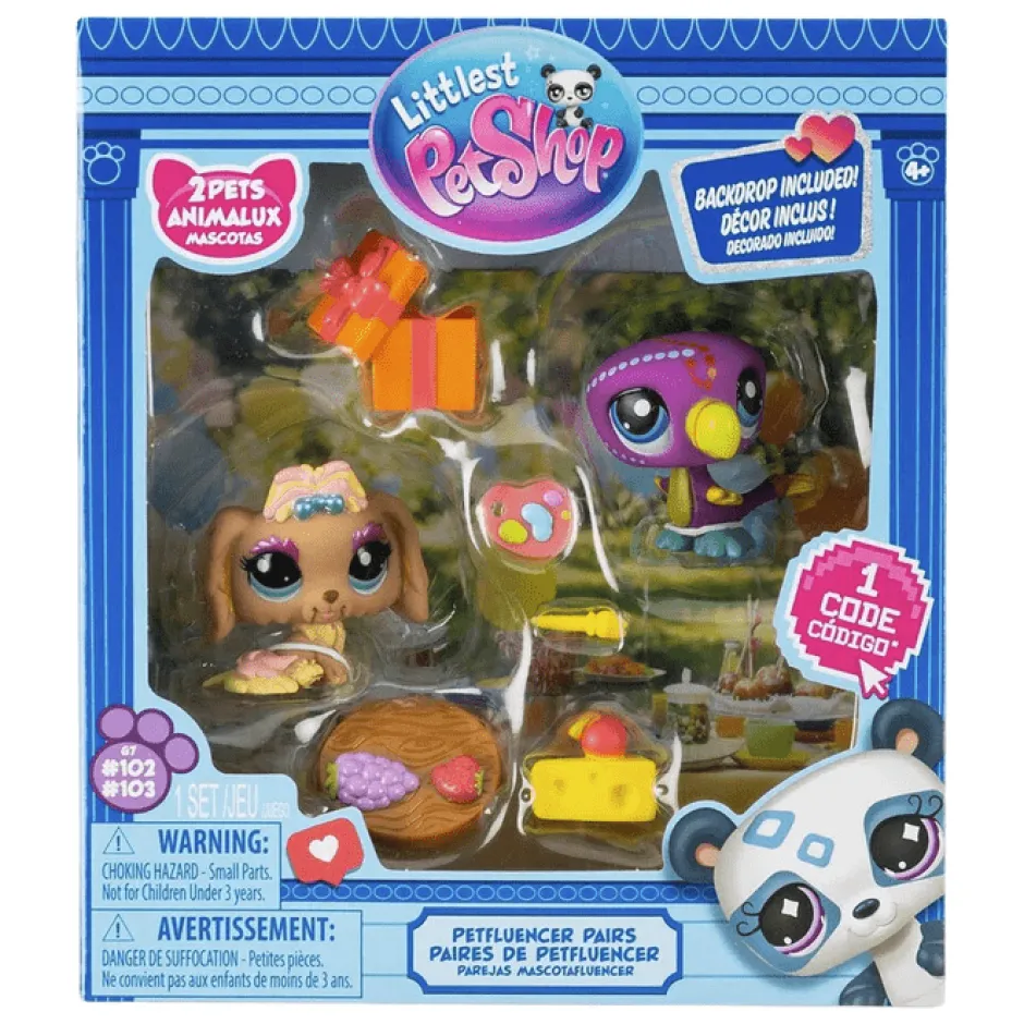 Owl & Goose Gifts Littlest Pet Shop Gen 7 Petfluencer Pairs Garden Party Play Set - Dog #102 and Toucan #103 -| Plush Toys|Imaginative Play