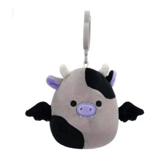 JazWares Squishmallow 3.5 Inch Bridgette the Bat Cow Halloween Plush Clip - Owl & Goose Gifts| Plush Clips