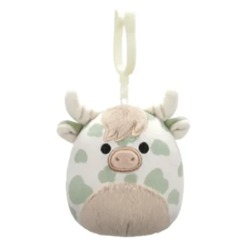 JazWares Squishmallow 3.5 Inch Celestino the Highland Cow Plush Clip - Owl & Goose Gifts| Plush Clips