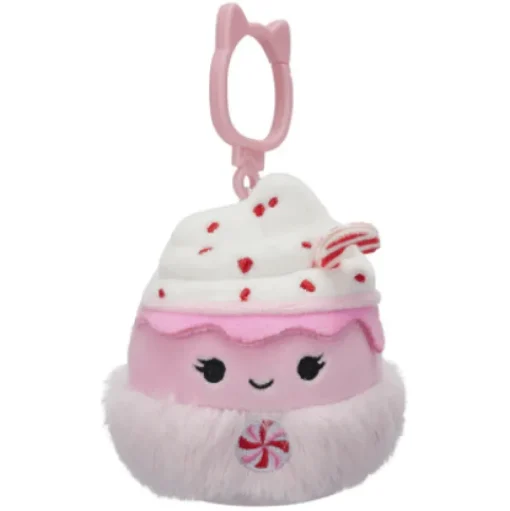 JazWares Squishmallow 3.5 Inch Ethel the Peppermint Latte Christmas Plush Clip| Plush Clips
