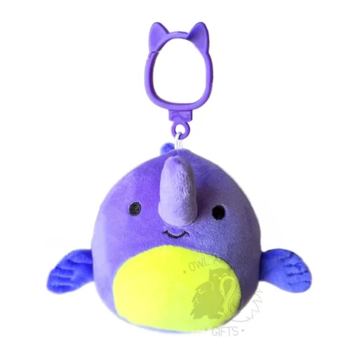 JazWares Squishmallow 3.5 Inch Fabriza the Purple Swordfish Plush Clip - Owl & Goose Gifts| Plush Clips