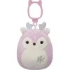 JazWares Squishmallow 3.5 Inch Falala the Pink Fawn Christmas Plush Clip - Owl & Goose Gifts| Plush Clips