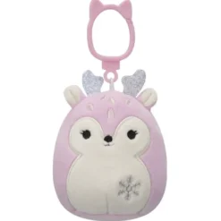 JazWares Squishmallow 3.5 Inch Falala the Pink Fawn Christmas Plush Clip - Owl & Goose Gifts| Plush Clips