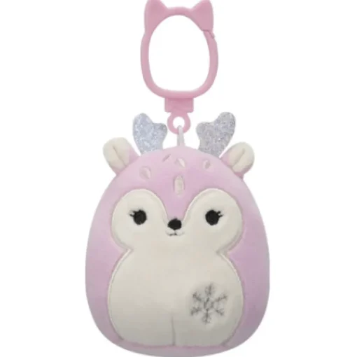 JazWares Squishmallow 3.5 Inch Falala the Pink Fawn Christmas Plush Clip - Owl & Goose Gifts| Plush Clips