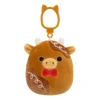 JazWares Squishmallow 3.5 Inch Jericho the Gingerbread Cow Christmas Plush Clip - Owl & Goose Gifts| Plush Clips