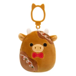JazWares Squishmallow 3.5 Inch Jericho the Gingerbread Cow Christmas Plush Clip - Owl & Goose Gifts| Plush Clips