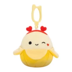JazWares Squishmallow 3.5 Inch Junie the Banana with Heart Headband Valentine Plush Clip - Owl & Goose Gifts| Plush Clips
