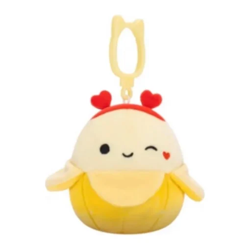 JazWares Squishmallow 3.5 Inch Junie the Banana with Heart Headband Valentine Plush Clip - Owl & Goose Gifts| Plush Clips