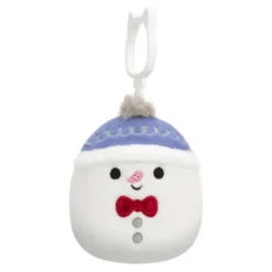JazWares Squishmallow 3.5 Inch Manny the Snowman Christmas Plush Clip - Owl & Goose Gifts| Plush Clips