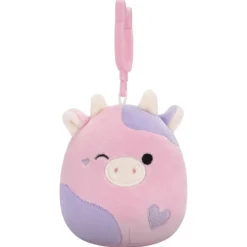 JazWares Squishmallow 3.5 Inch Patty the Cow with Heart Valentine Plush Clip - Owl & Goose Gifts| Plush Clips