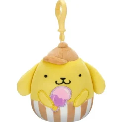 JazWares Squishmallow 3.5 Inch Sanrio Food Truck Pompompurin Plush Clip - Owl & Goose Gifts| Plush Clips