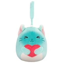 JazWares Squishmallow 3.5 Inch Sigrid the Cat with Heart Valentine Plush Clip - Owl & Goose Gifts| Plush Clips