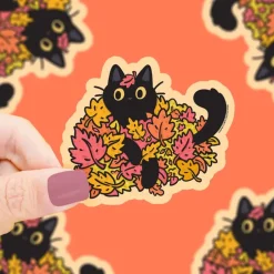 Owl & Goose Gifts Turtle's Soup Autumn Leaves Black Cat Vinyl Sticker| Stickers & Stationary