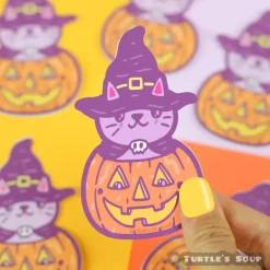 Owl & Goose Gifts Turtle's Soup Pumpkin Kitty Halloween Vinyl Sticker| Stickers & Stationary
